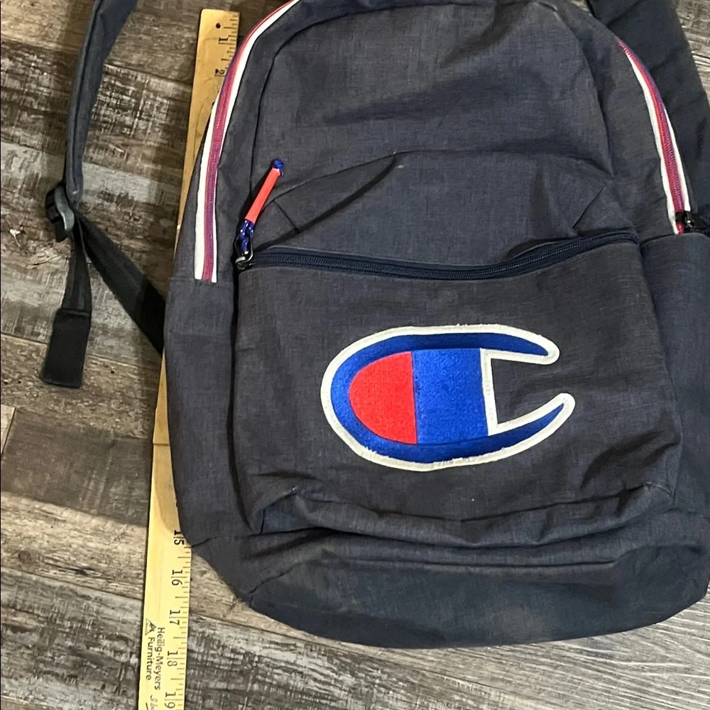 Champion Backpack Heathered Dark Blue with Blue and Red Embroidered Logo